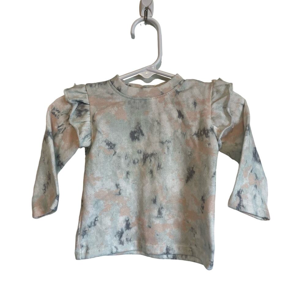 Grayson Mini long sleeve knit top ruffled tie dye sweatshirt gray cozy 0-3 mo